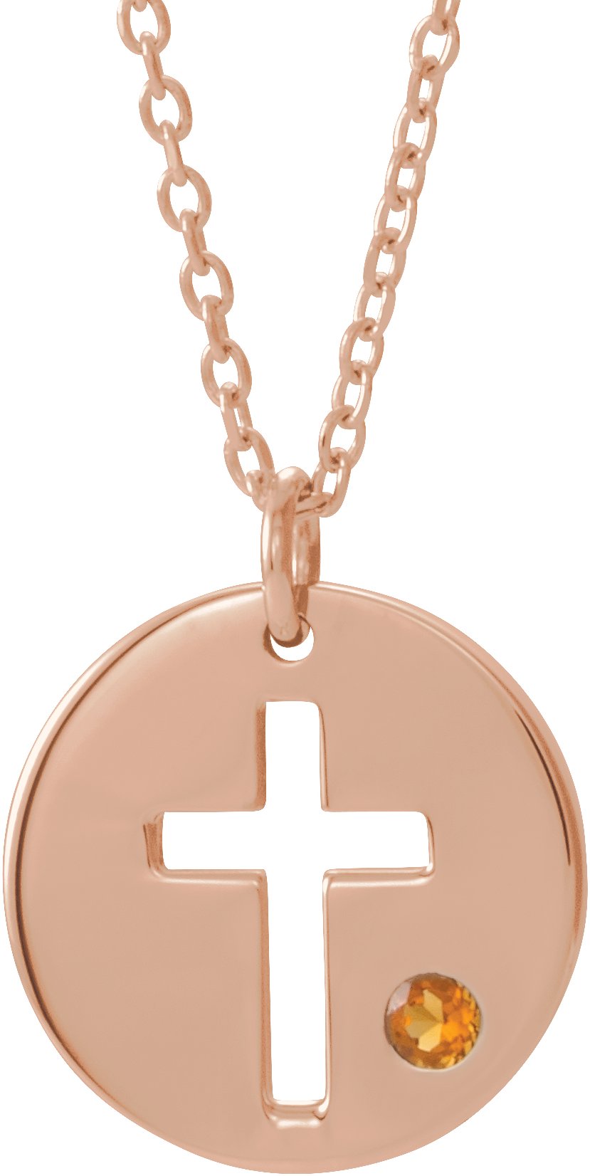 14K Rose Citrine Pierced Cross Disc 16 18 inch Necklace Ref. 13377656