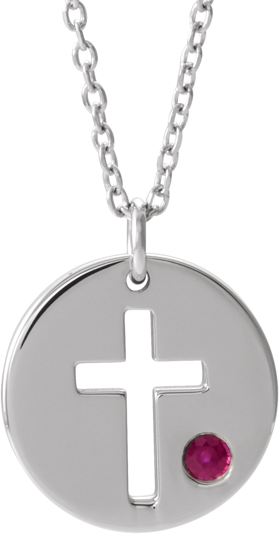 14K White Ruby Pierced Cross Disc 16 18 inch Necklace Ref. 13377638