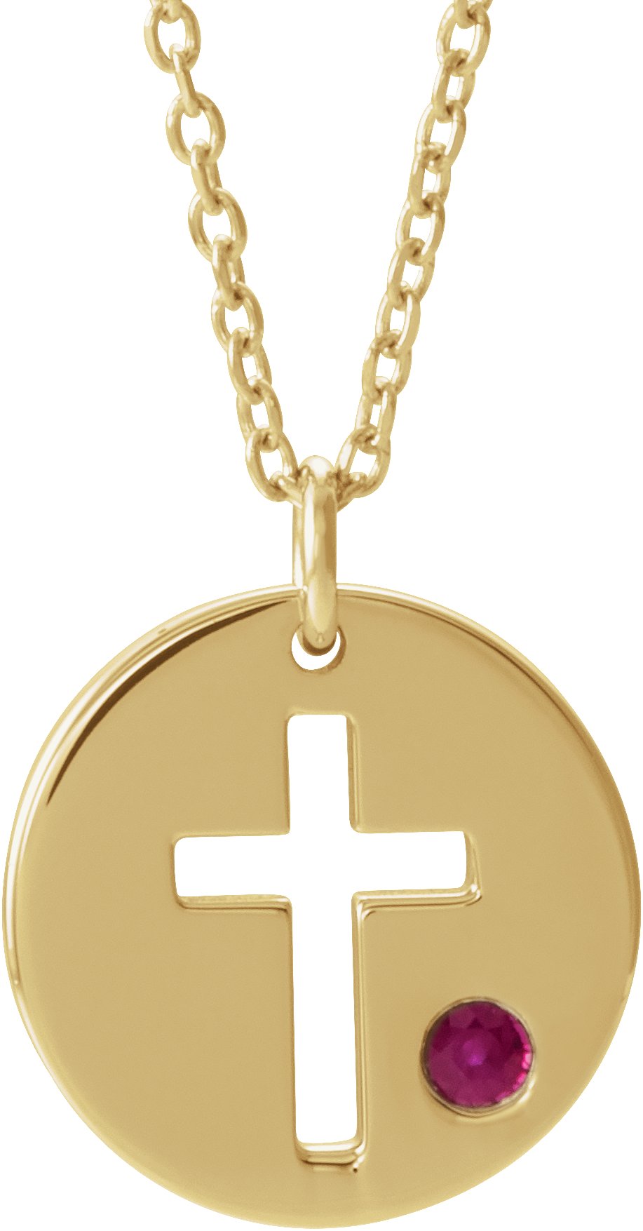 14K Yellow Ruby Pierced Cross Disc 16 18 inch Necklace Ref. 13377639