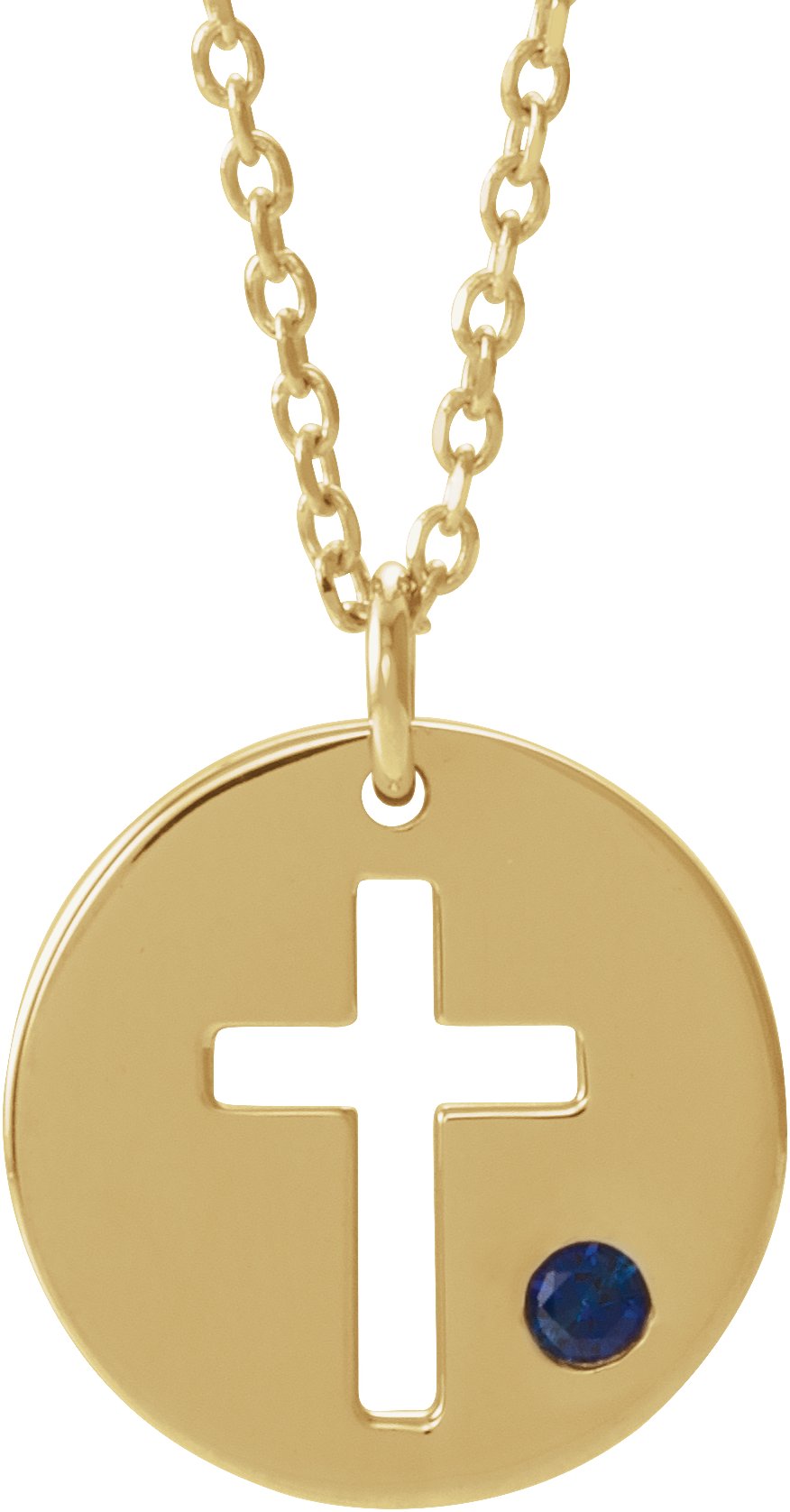 14K Yellow Sapphire Pierced Cross Disc 16 18 inch Necklace Ref. 13377647