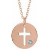 14K Rose Aquamarine Pierced Cross Disc 16 18 inch Necklace Ref. 13377627
