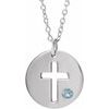 14K White Aquamarine Pierced Cross Disc 16 18 inch Necklace Ref. 13377625