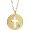 14K Yellow Aquamarine Pierced Cross Disc 16 18 inch Necklace Ref. 13377626