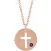 14K Rose Amethyst Pierced Cross Disc 16 18 inch Necklace Ref. 13377623