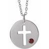 14K White Garnet Pierced Cross Disc 16 18 inch Necklace Ref. 13377617