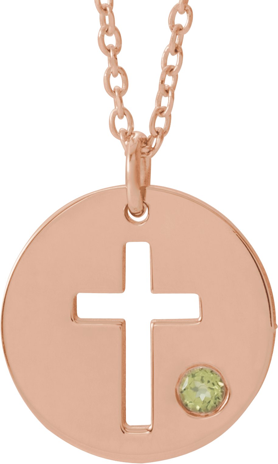 14K Rose Peridot Pierced Cross Disc 16 18 inch Necklace Ref. 13377644