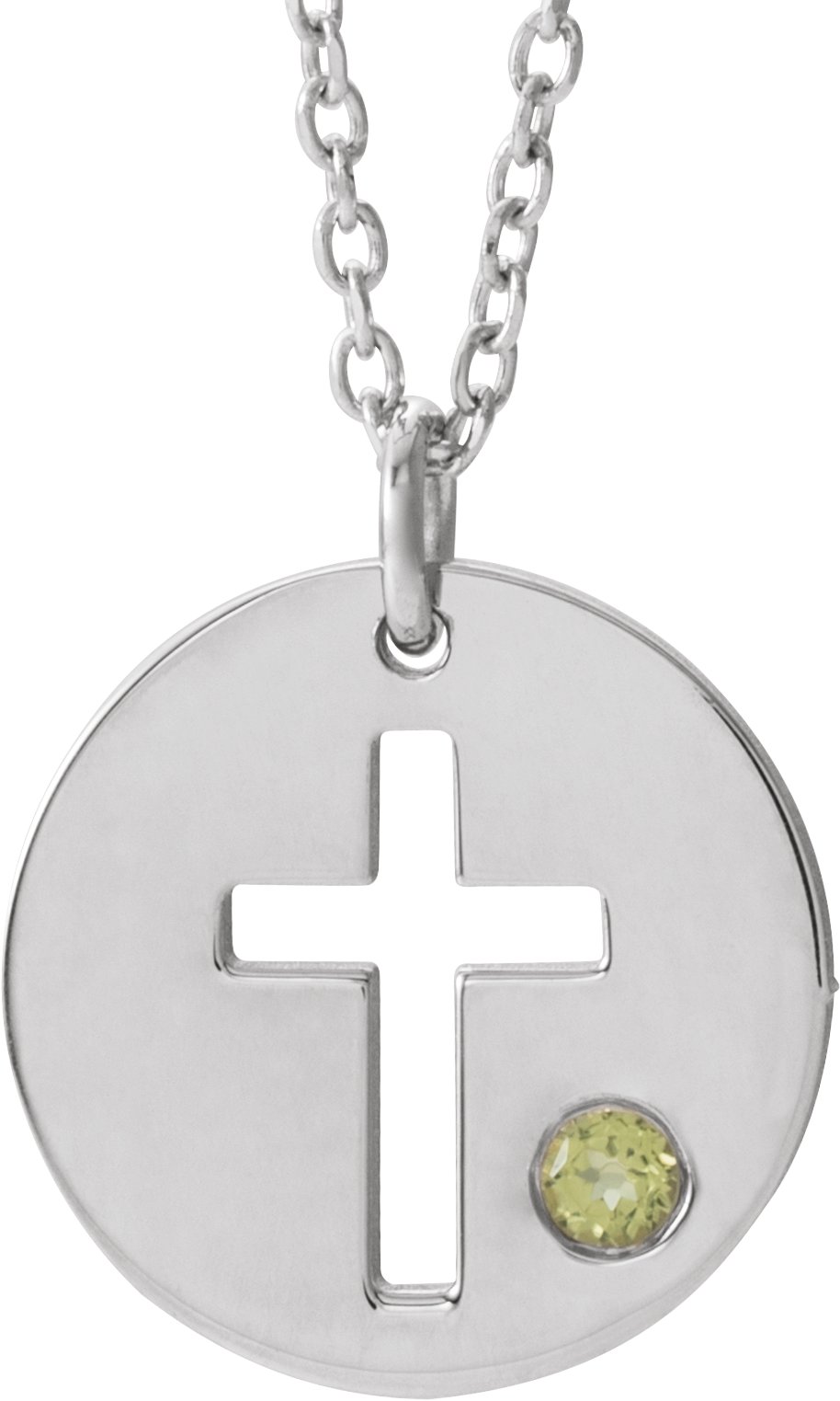 14K White Peridot Pierced Cross Disc 16 18 inch Necklace Ref. 13377642