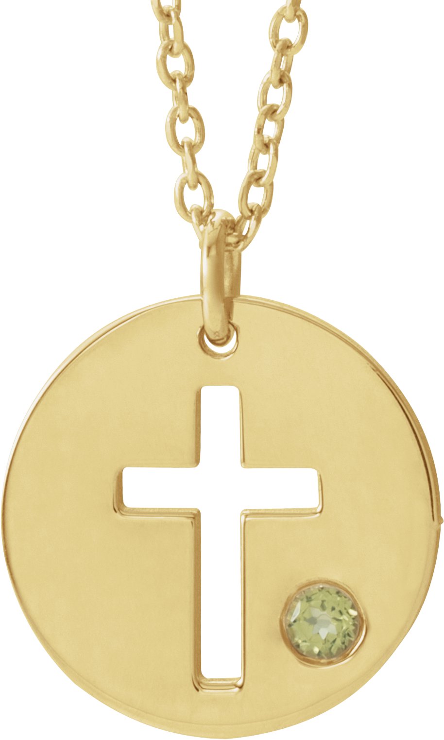 14K Yellow Peridot Pierced Cross Disc 16 18 inch Necklace Ref. 13377643