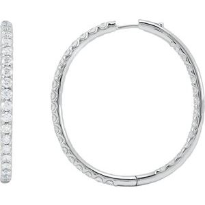 14K White 5 1/8 CTW Natural Diamond Inside-Outside Hinged 42.8 mm Hoop Earrings