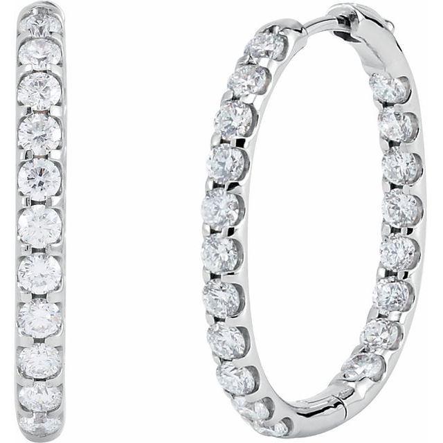 14K White 3 CTW Natural Diamond Inside-Outside Hinged 28.3 mm Hoop Earrings