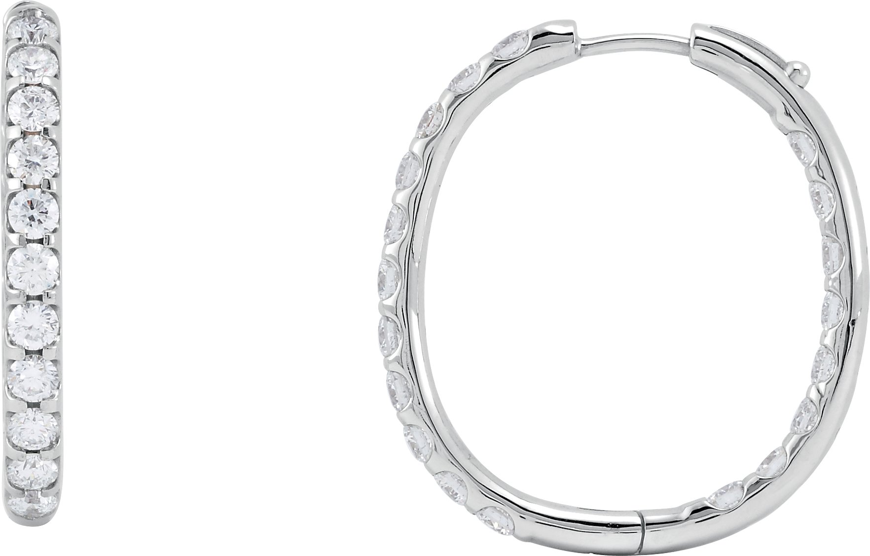 14K White 3 CTW Diamond Inside-Outside Hinged 28.3 mm Hoop Earrings