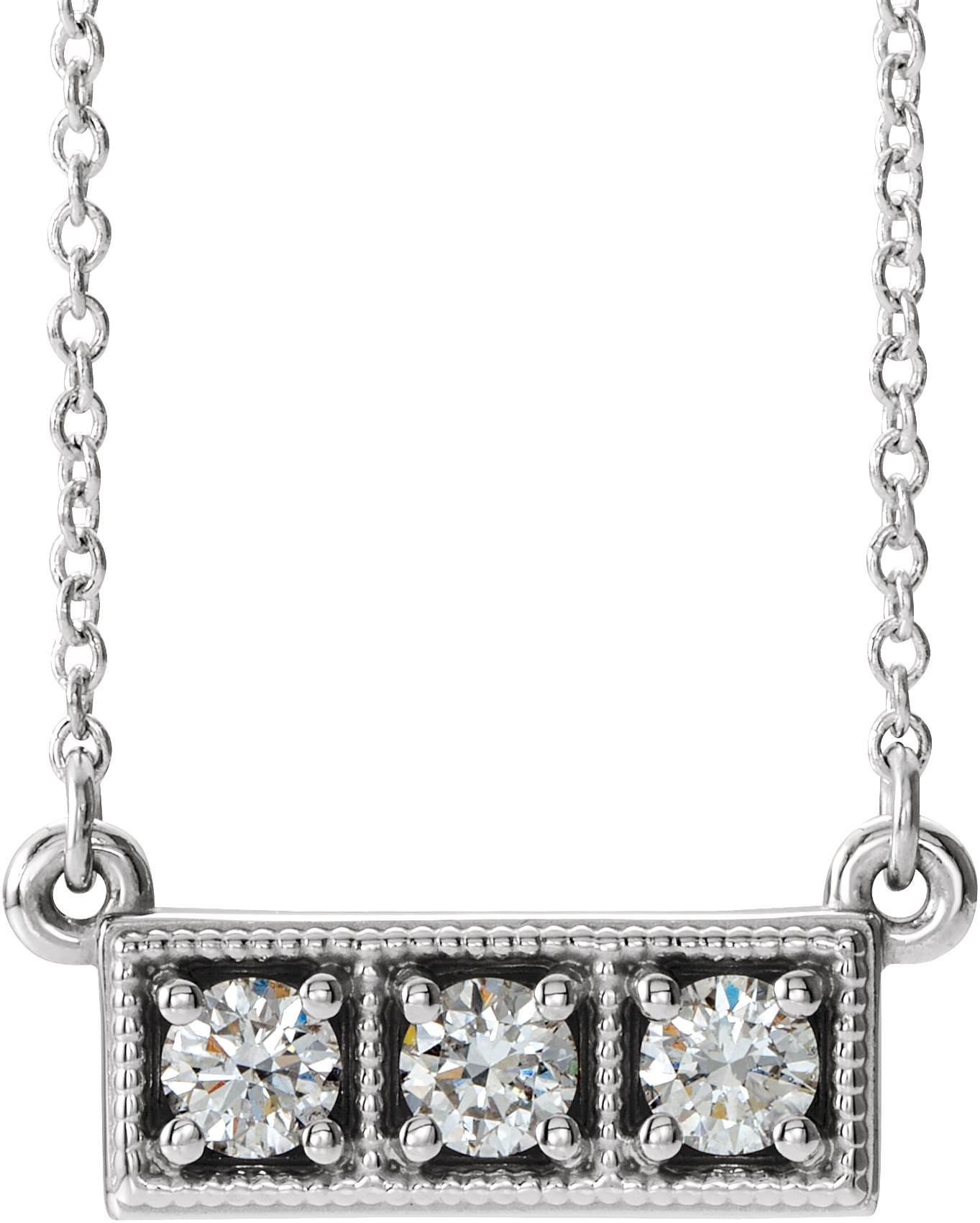 14K White 1/3 CTW Natural Diamond Three-Stone Bar 16-18" Necklace              