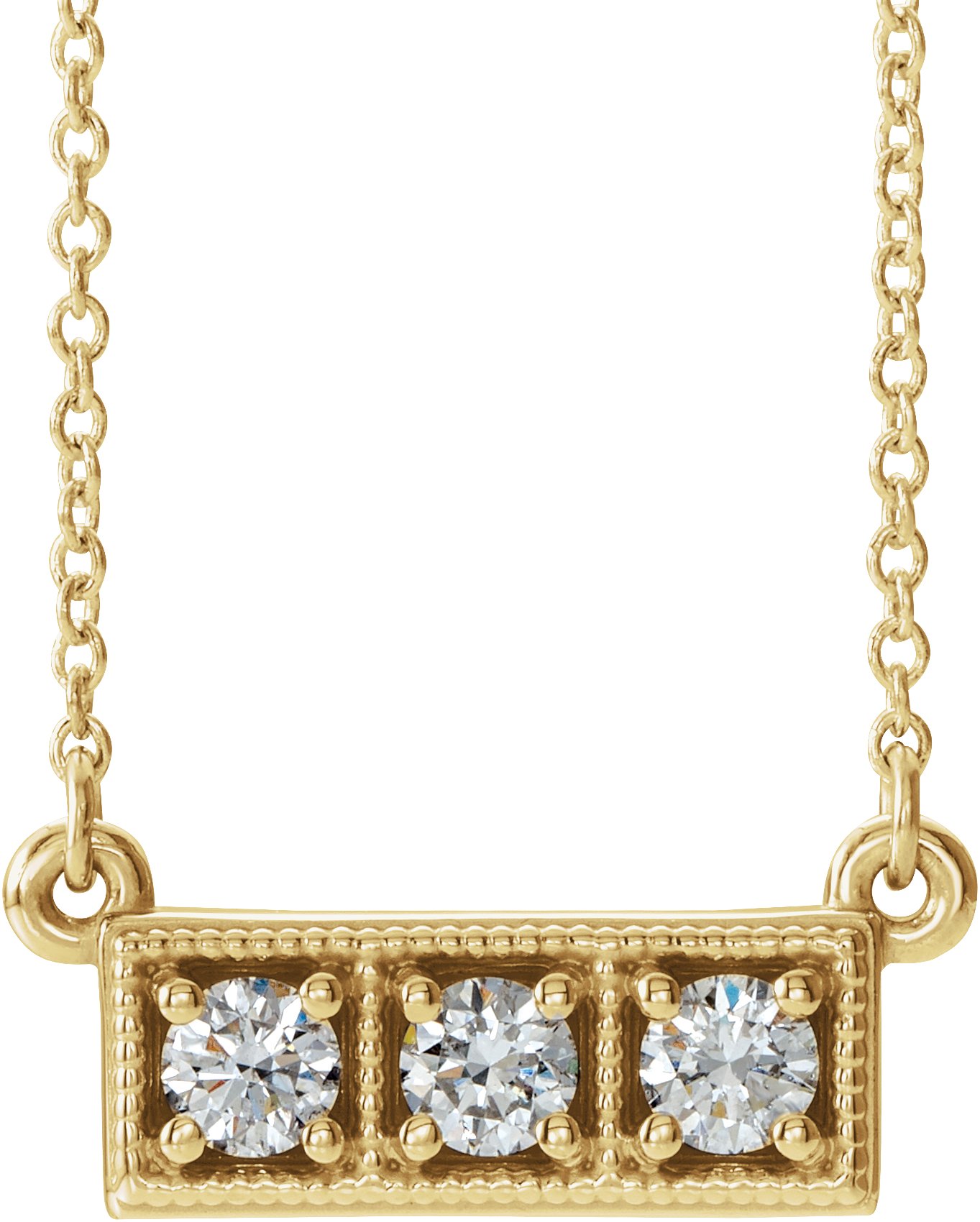 Diamond Three-Stone Granulated Bar 16-18" Necklace In 14K Yellow Gold