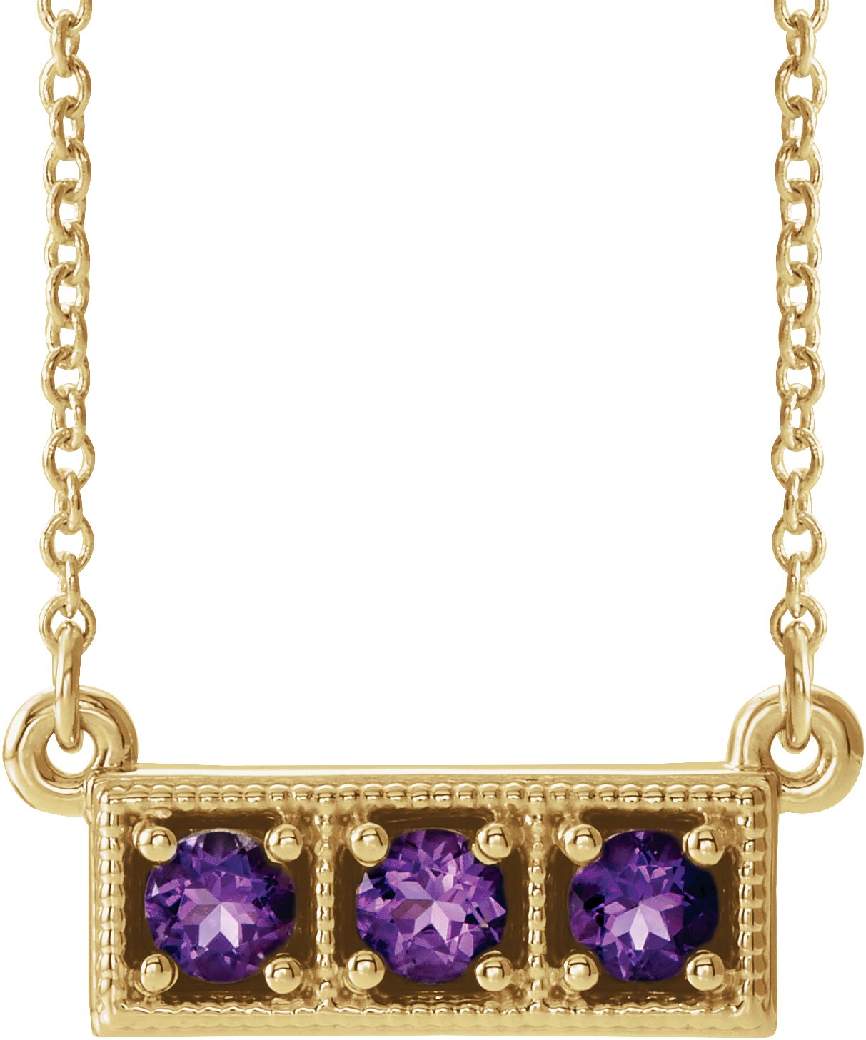 14K Yellow Natural Amethyst Three-Stone Bar 16-18" Necklace