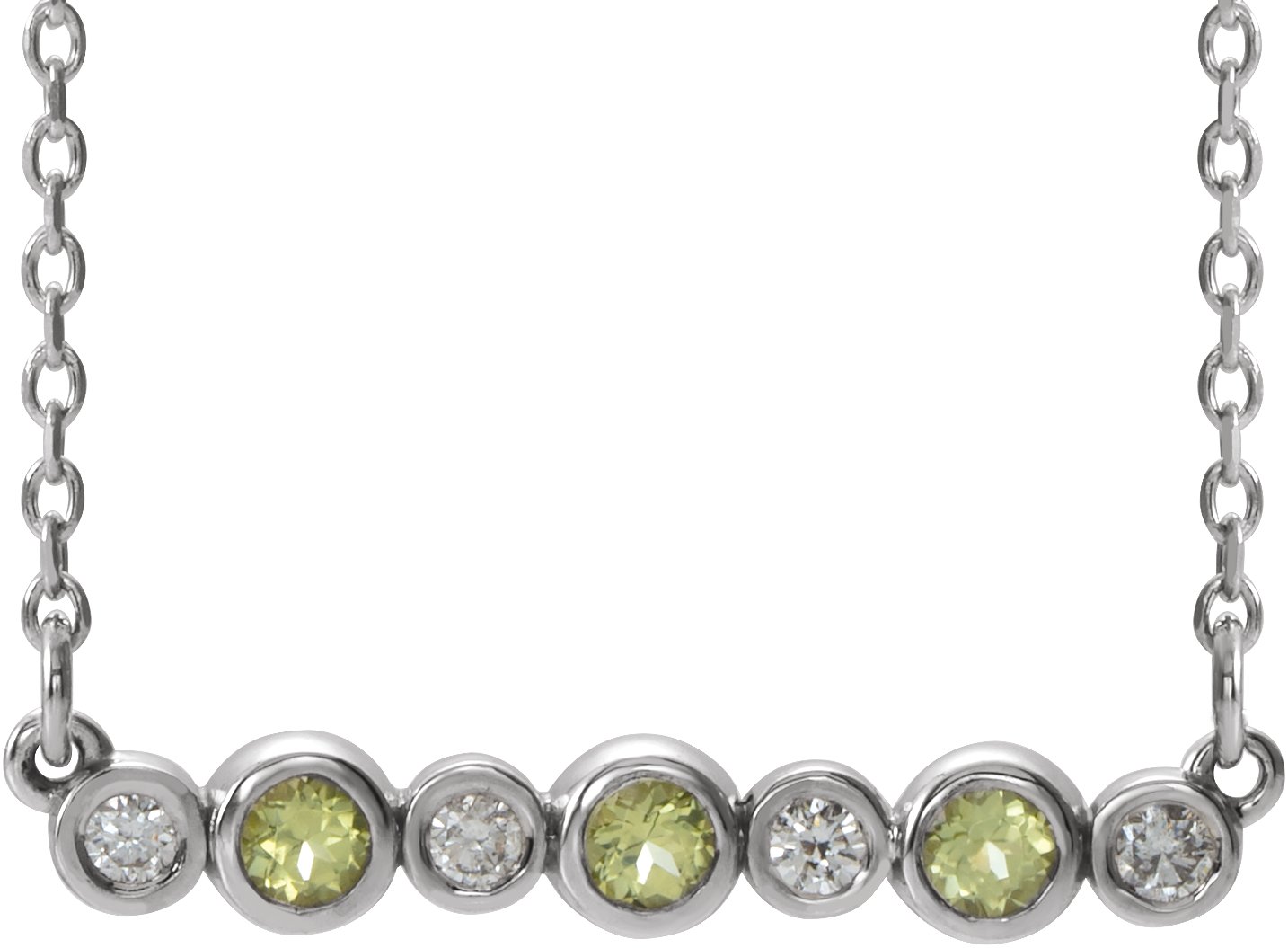 14K White Peridot & .08 CTW Diamond Bezel-Set Bar 16-18" Necklace     