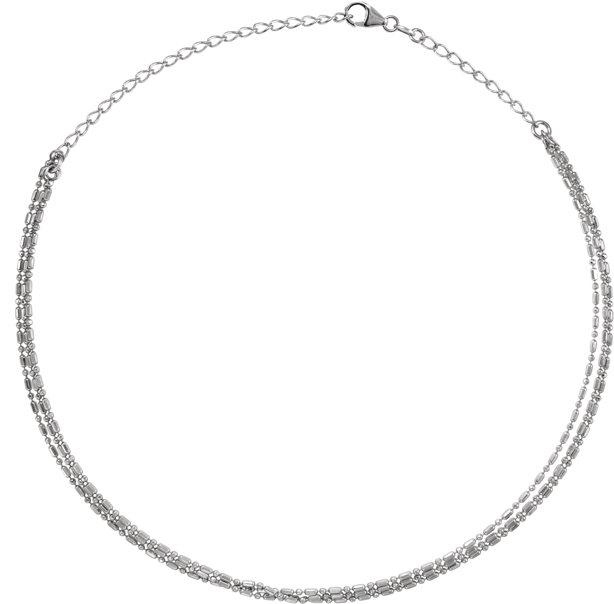 14K White 3-Strand Bead Chain 13-16" Choker 