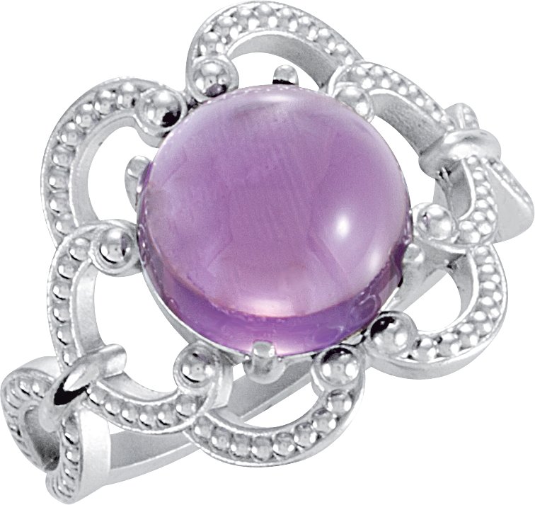 14K White 10 mm Granulated Design Amethyst Ring Ref 3624984