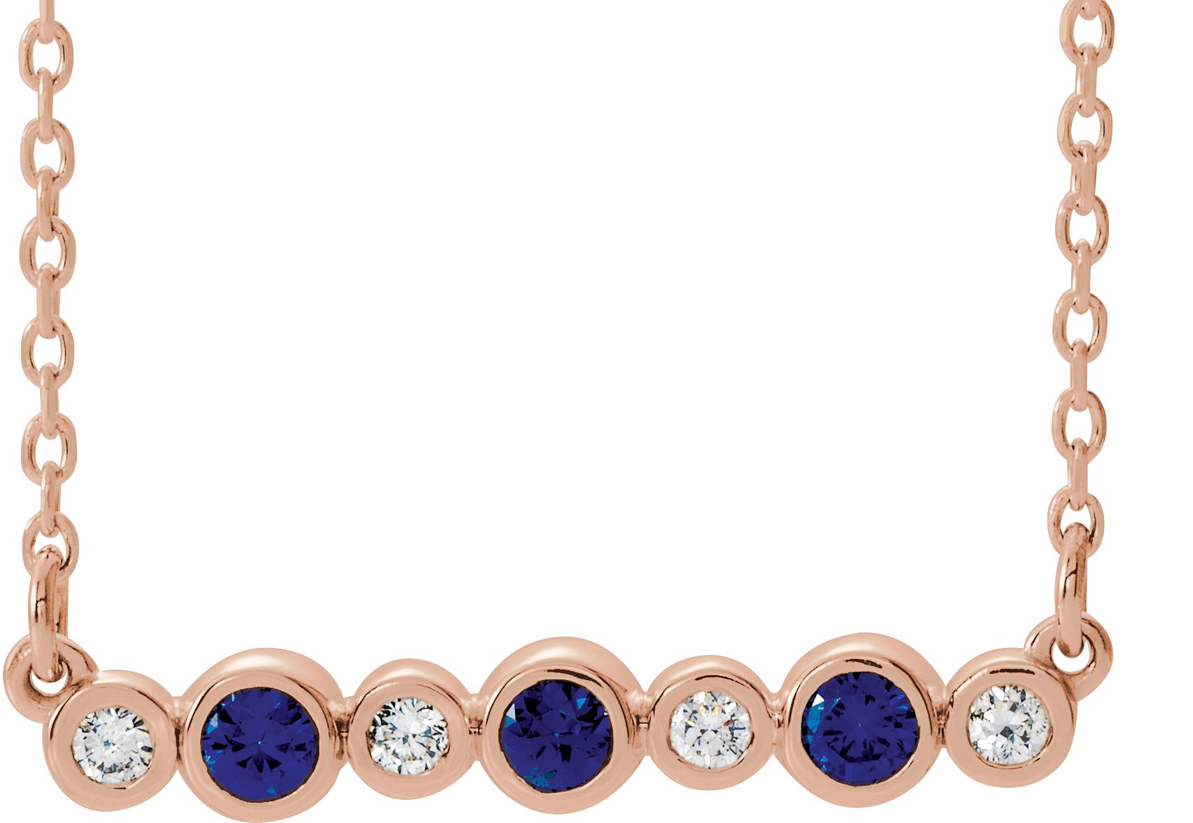 14K Rose Blue Sapphire & .08 CTW Diamond Bezel-Set Bar 16-18" Necklace       