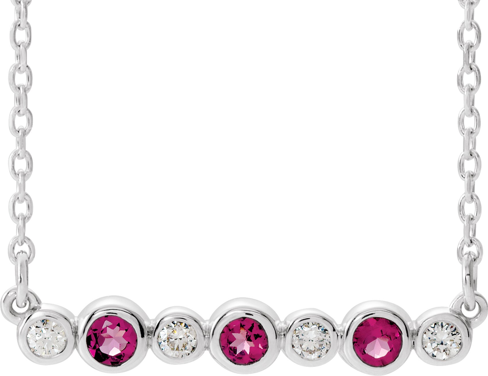 14K White Natural Pink Tourmaline & .08 CTW Natural Diamond Bezel-Set 16-18" Necklace
