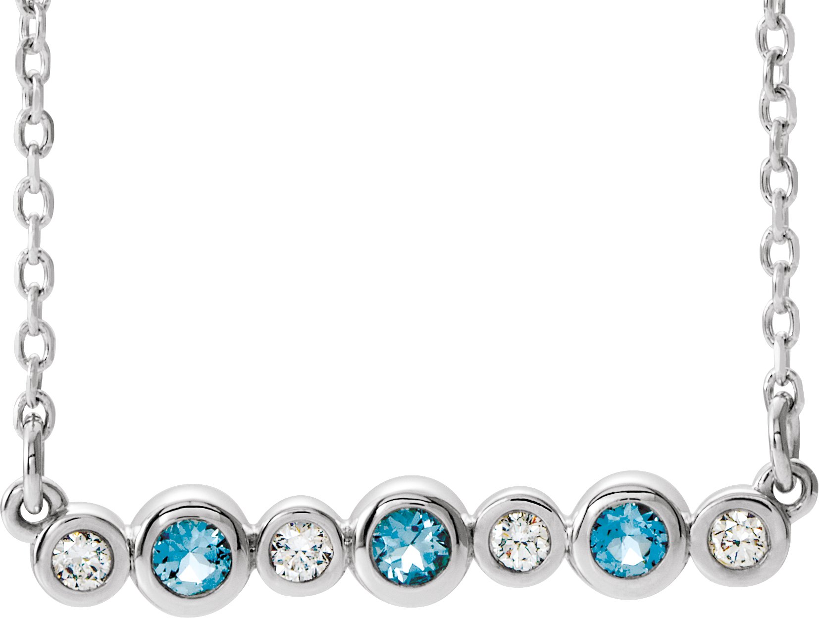 14K White Natural Aquamarine & .08 CTW Natural Diamond Bezel-Set 16-18" Necklace