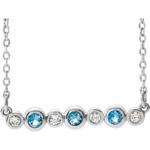 14K White Natural Aquamarine & .08 CTW Natural Diamond Bezel-Set 16-18" Necklace