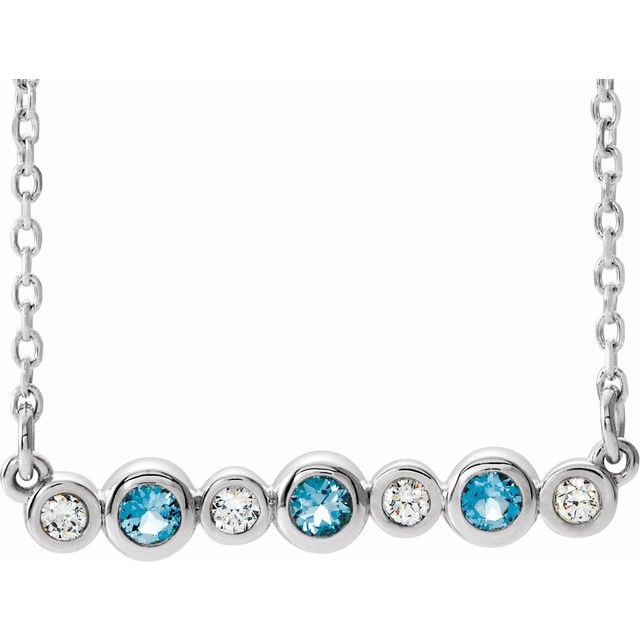 14K White Aquamarine & .08 CTW Diamond Bezel-Set Bar 16-18" Necklace       