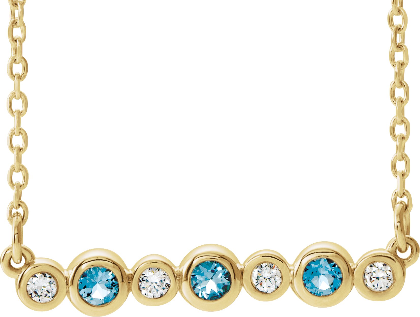 14K Yellow Aquamarine & .08 CTW Diamond Bezel-Set Bar 16-18" Necklace       