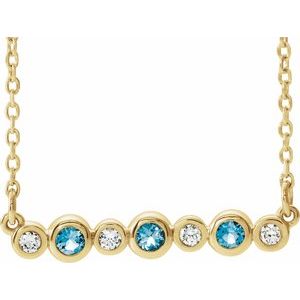 14K Yellow Aquamarine & .08 CTW Diamond Bezel-Set Bar 16-18" Necklace