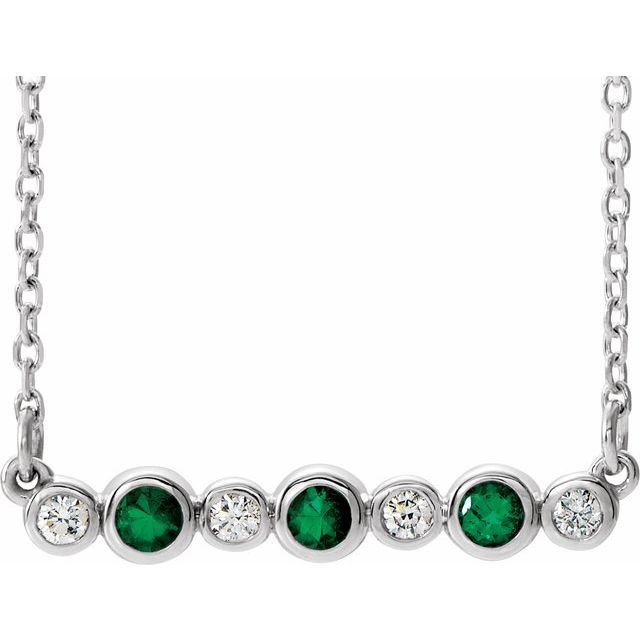 Sterling Silver Lab-Grown Emerald & .08 CTW Natural Diamond Bezel-Set 16-18