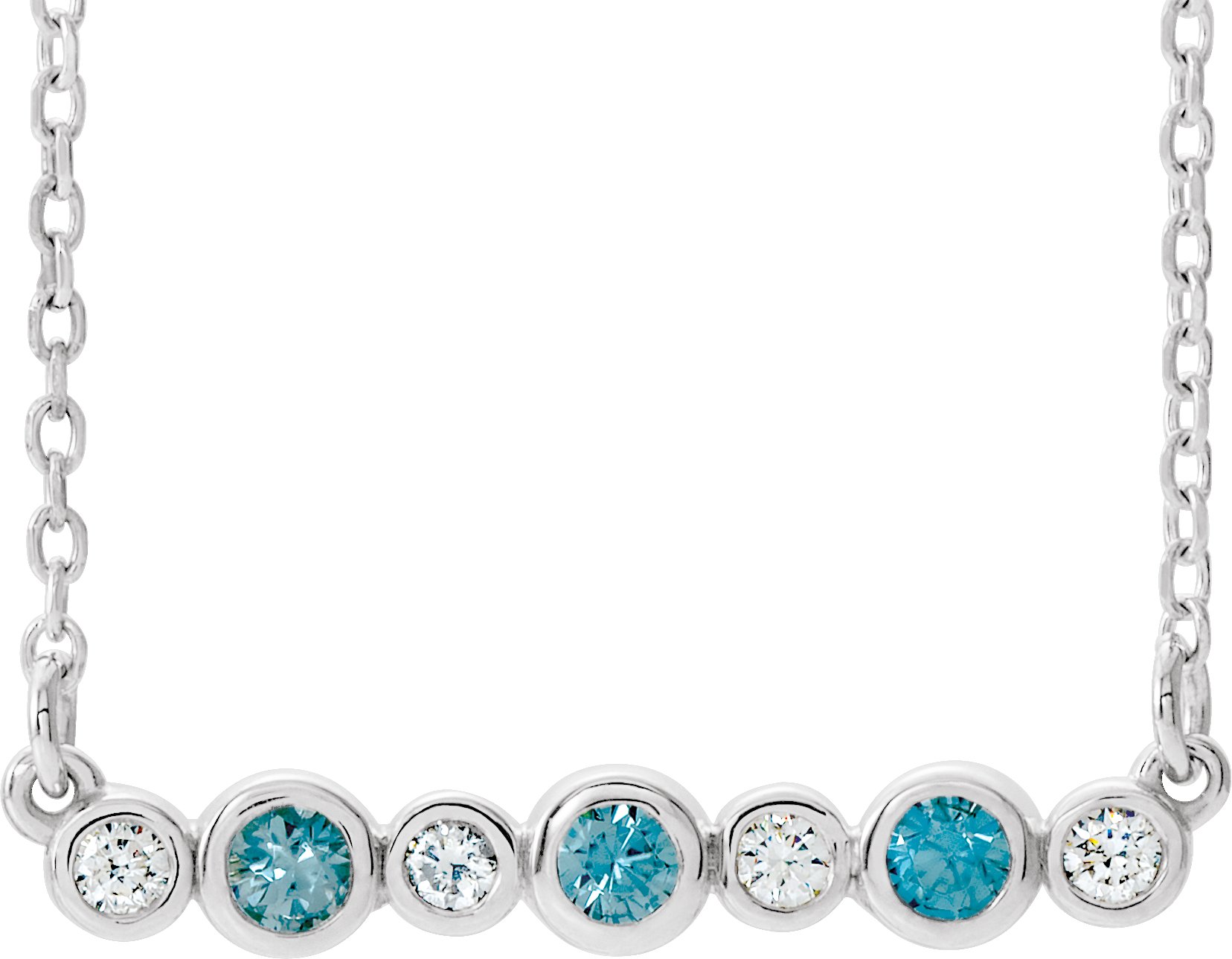 14K White Blue Zircon & .08 CTW Diamond Bezel-Set Bar 16-18" Necklace         