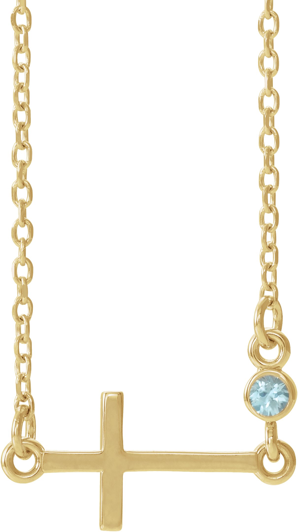 14K Yellow Blue Zircon Sideways Accented Cross 16 18 inch Necklace Ref. 13269679