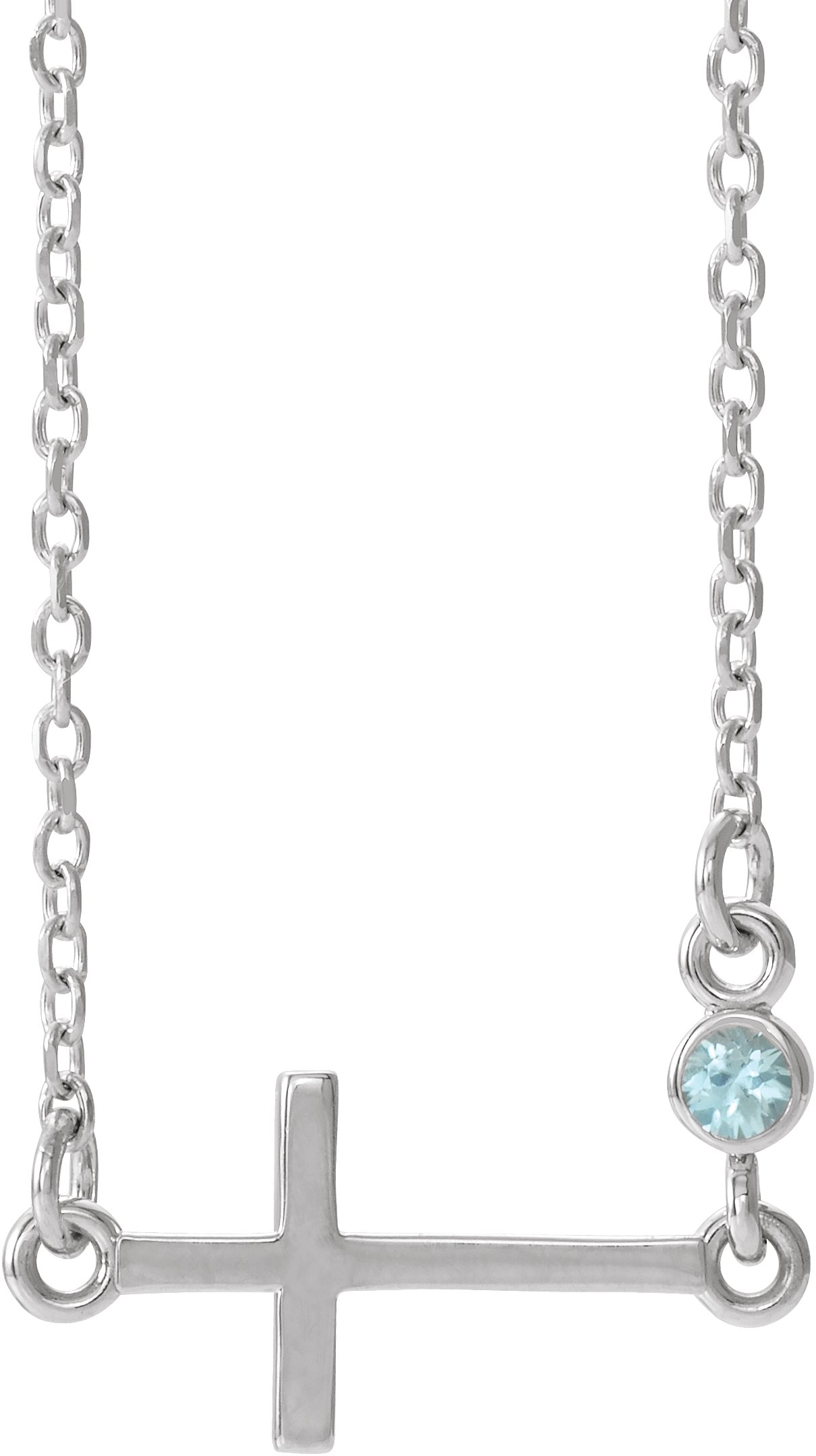 Sterling Silver Natural Blue Zircon Sideways Cross 16-18 Necklace