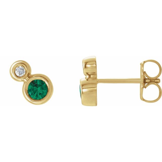 14K Yellow 5 mm Lab-Grown Emerald & 1/8 CTW Natural Diamond Earrings