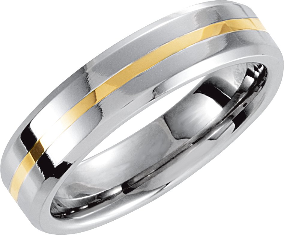 Cobalt 6 mm Beveled-Edge Band with 14K Yellow Inlay Size 7.5