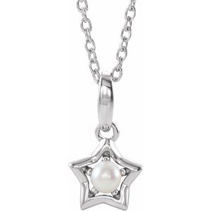 Sterling Silver 3 mm Round June Youth Star Birthstone 15" Necklace