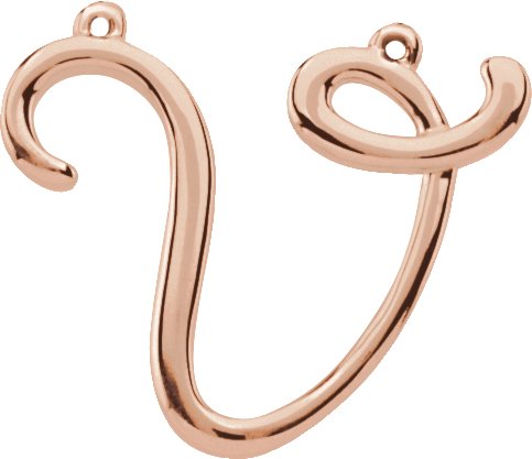 14K Rose Script Initial V Necklace Center