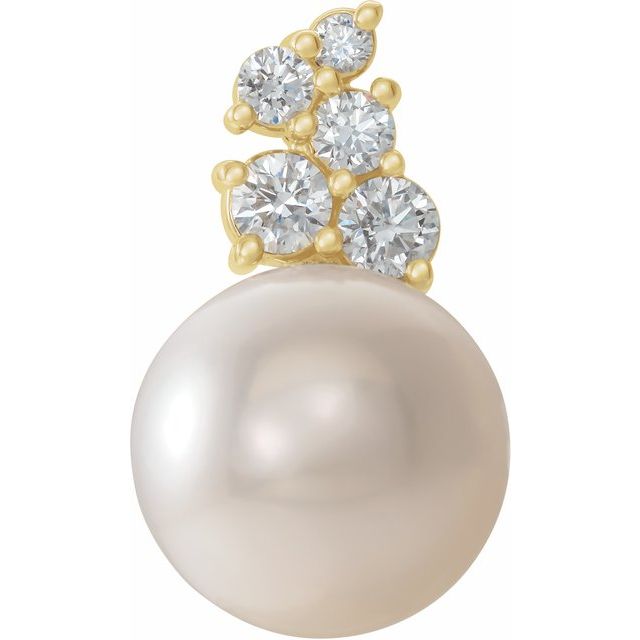 14K Yellow Cultured White Freshwater Pearl & 1/4 CTW Natural Diamond Pendant