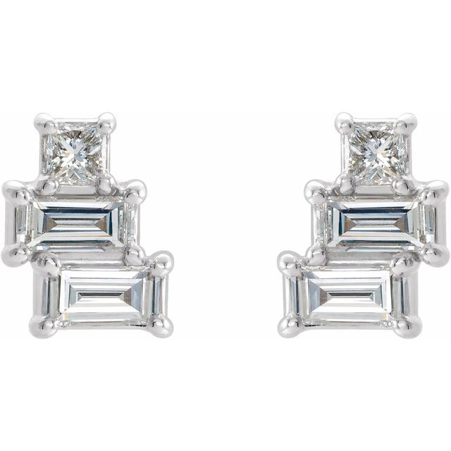 14K White 1/4 CTW Natural Diamond Geometric Cluster Earrings  