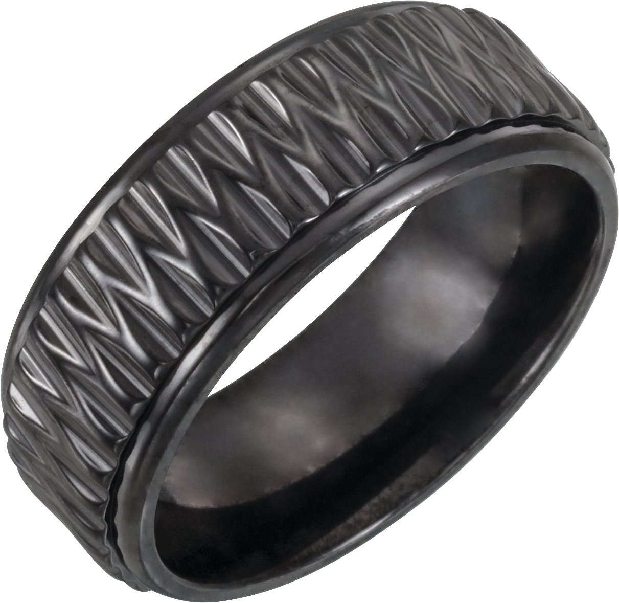 Black Titanium 8 mm Patterned Band Size 9 Ref 14756011