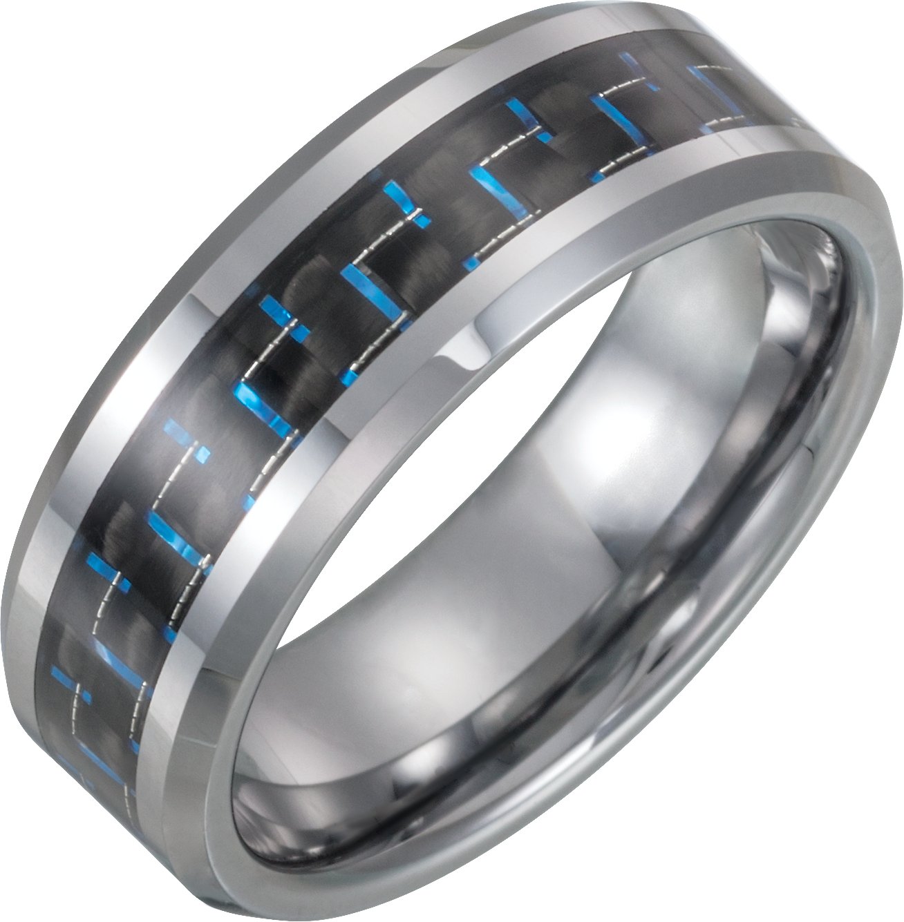 Tungsten 8 mm Band with Black Carbon Fiber Inlay Size 12.5