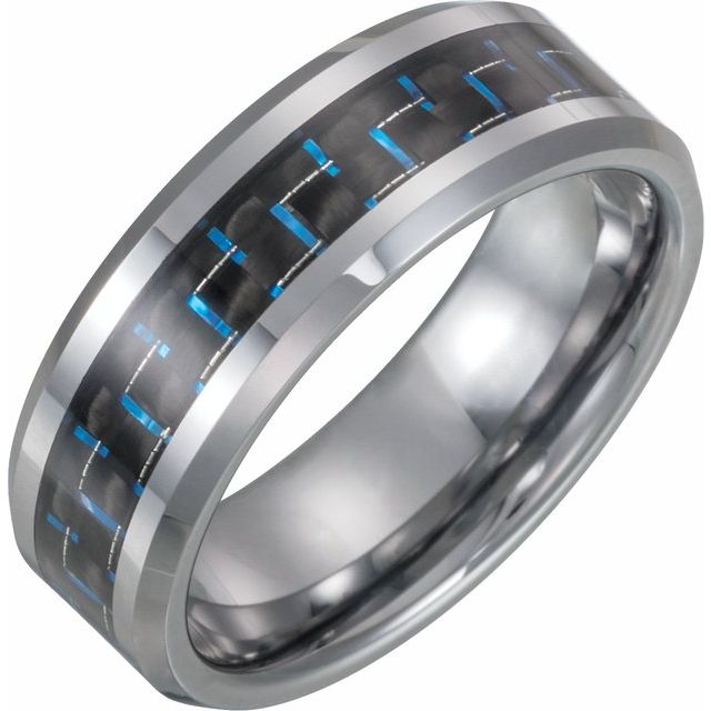 Tungsten 8 mm Band with Black Carbon Fiber Inlay Size 10