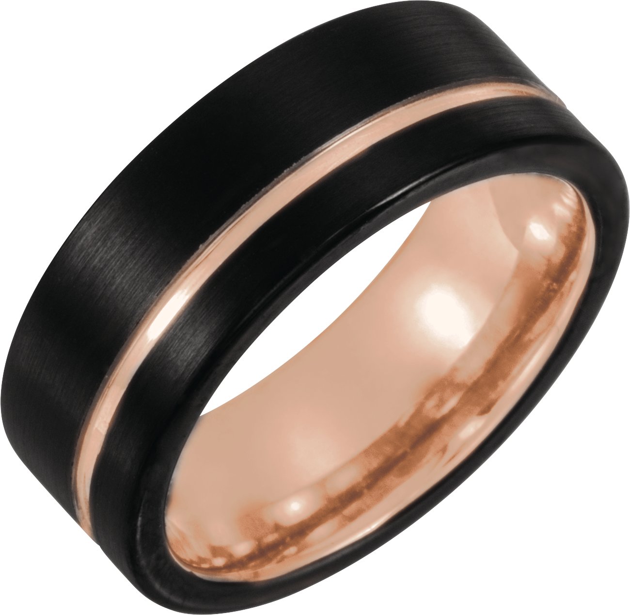 Black & 18K Rose Gold PVD Tungsten 6 mm Band Size 14