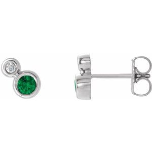 14K White Chatham® Created Emerald & .03 CTW Diamond Earrings