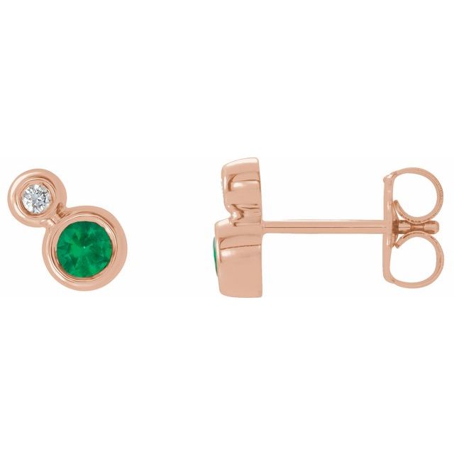 14K Rose 4 mm Lab-Grown Emerald & .06 CTW Natural Diamond Earrings