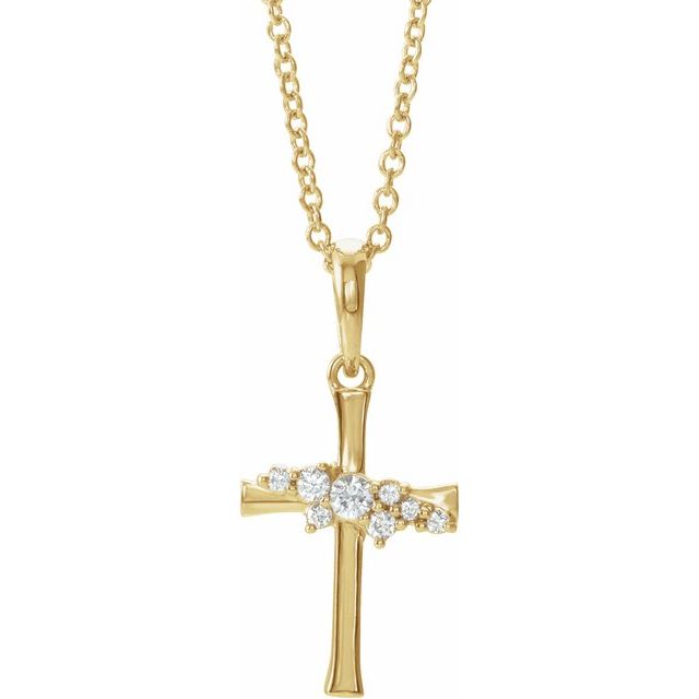 14K Yellow .06 CTW Natural Diamond Cluster Cross 16-18" Necklace  