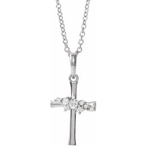 Sterling Silver .06 CTW Natural Diamond Cluster Cross 16-18" Necklace  