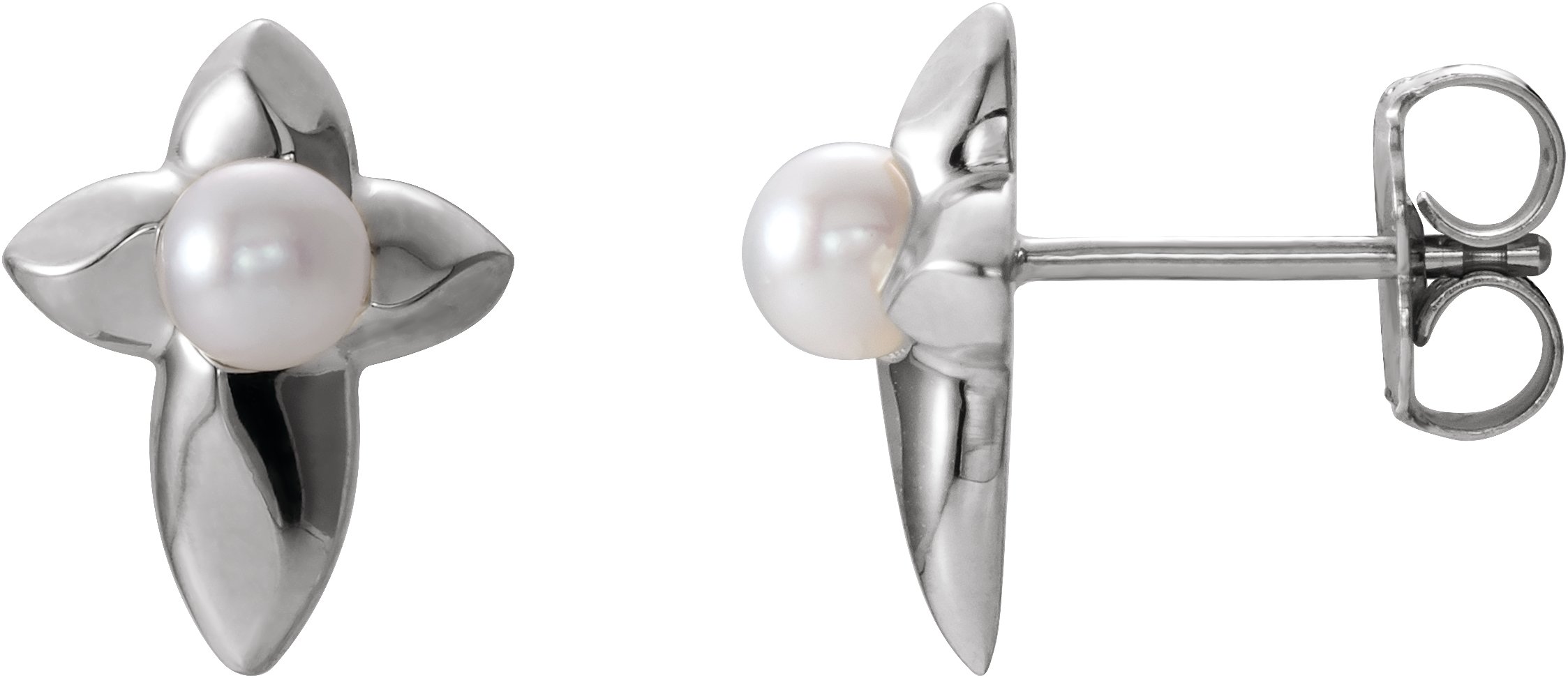 Sterling Silver Cultured White Freshwater Pearl Cross Earrings