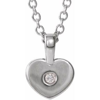 Sterling Silver .01 CT Diamond Youth Heart 16 inch Necklace Ref. 14715765
