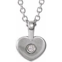 Sterling Silver .01 CT Diamond Youth Heart 16