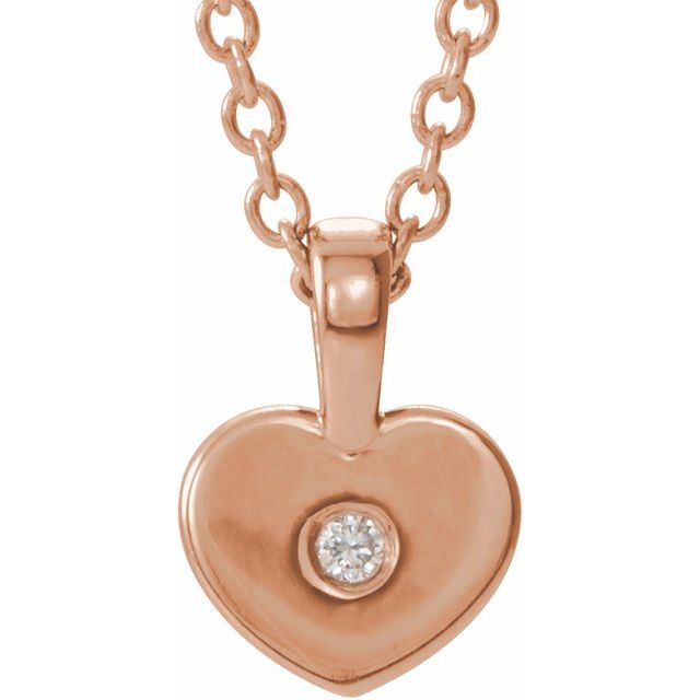14K Rose .01 CT Diamond Youth Heart 16" Necklace